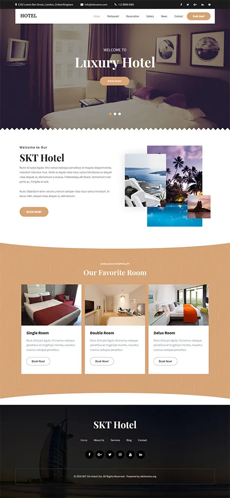 Ele Luxury Hotel lite - Free hotel booking WordPress theme