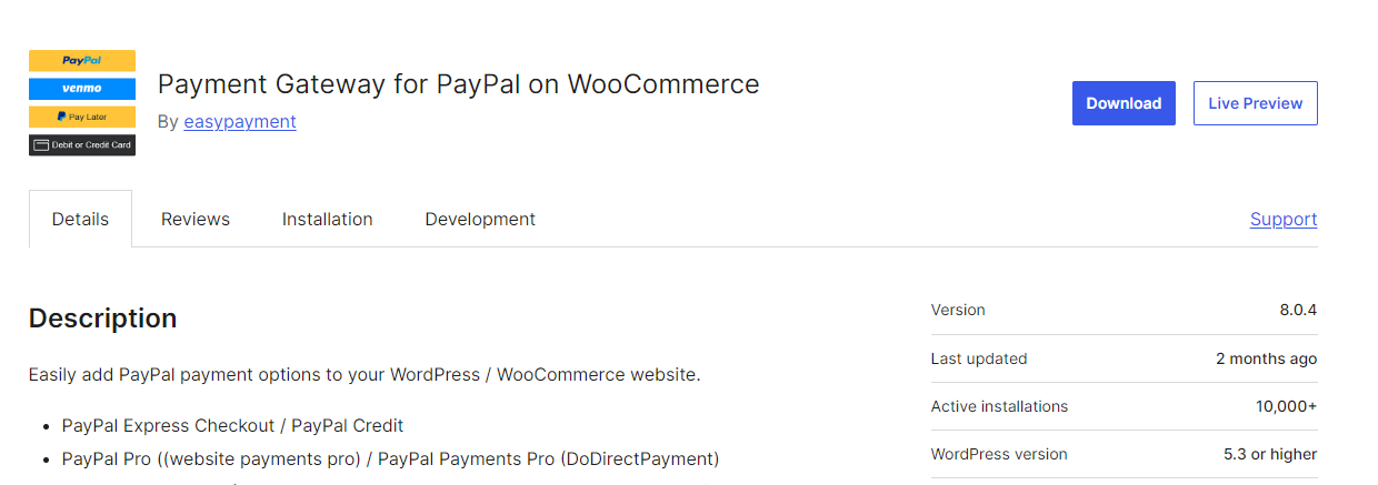 payment gateway for paypal on woocommerce