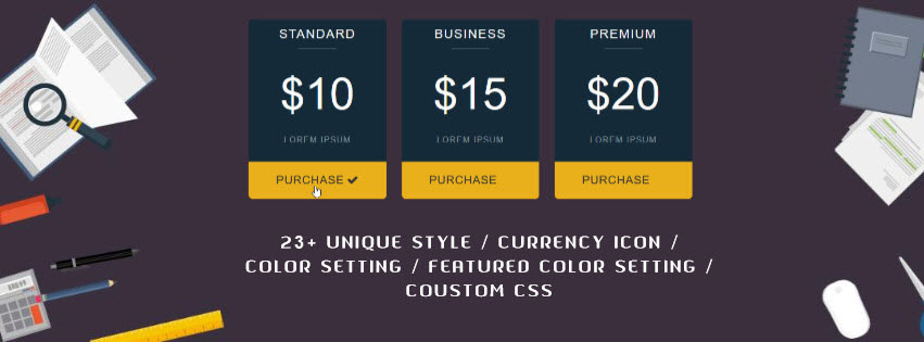 pricing table