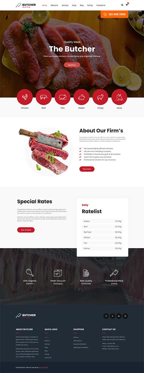 Butcher Lite - free meat shop WordPress theme