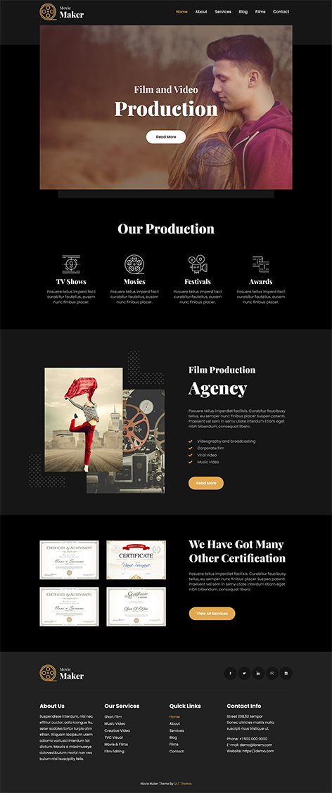 free movie studio WordPress theme