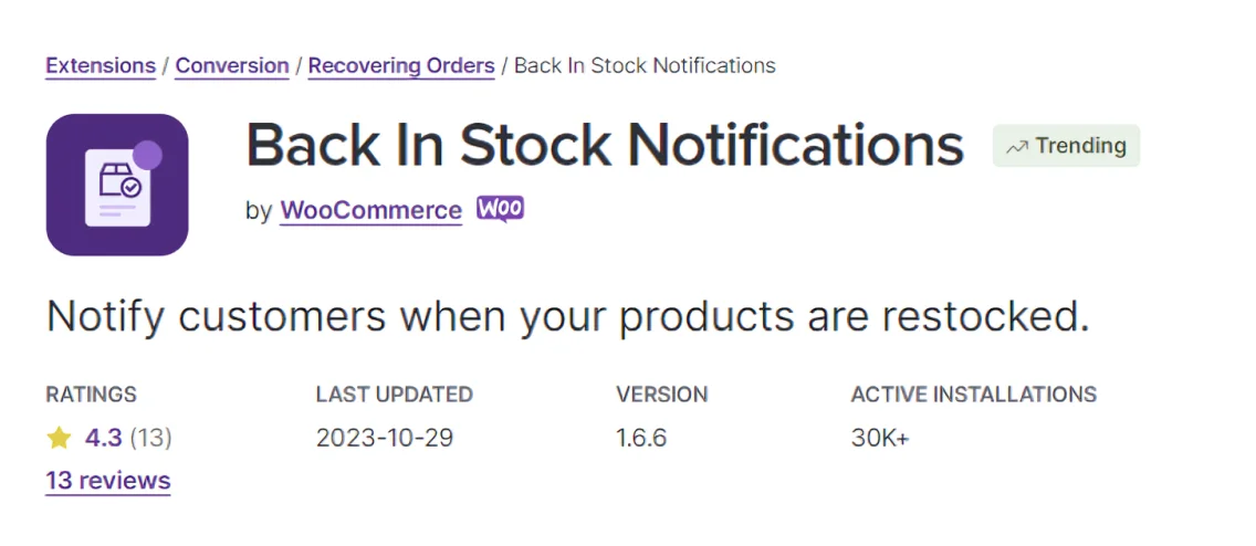 WooCommerce Back In Stock Notifications